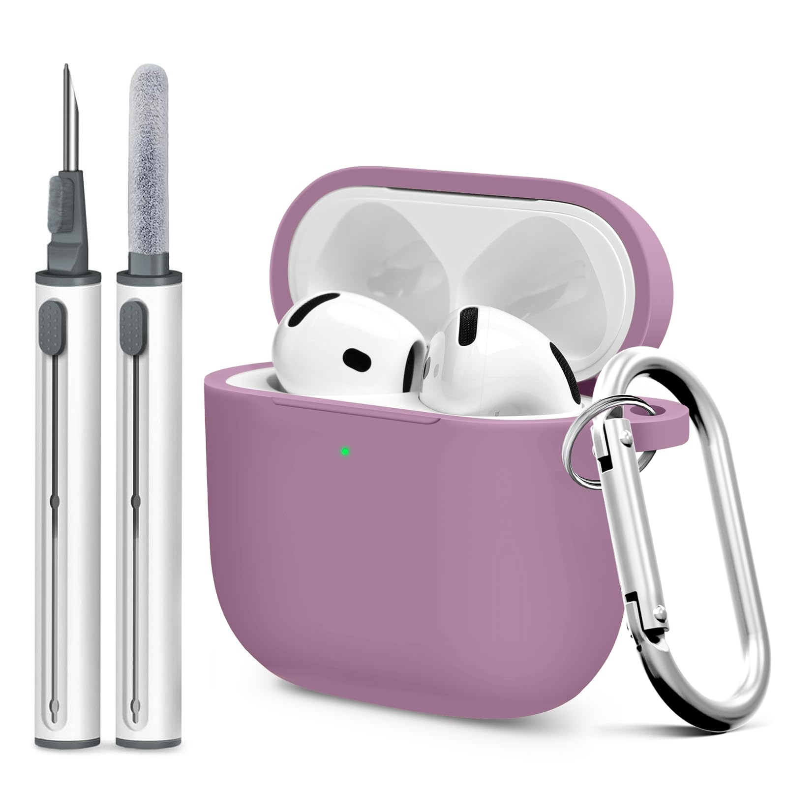 Photo 1 of Woyinger for Airpods 4th Case Cover, Come with Cleaner Kit,Soft Skin Silicone Case Cover with Keychain, Front LED Visibl, Full Protective Case?Compatible with AirPods 4th(Rose Powder)