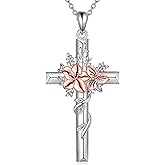 Lily Cross Necklace 925 Sterling Silver Lily Flower Pendant Cross Flower Jewelry Gifts For Women Female Mother