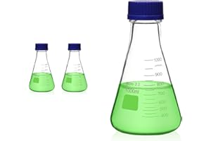 Utile 2 Pcs 1000ml Glass Erlenmeyer Flask with Blue Cap, Narrow Mouth Erlenmeyer Flasks, Borosilicate 3.3 Glass Conical Flask for Lab Experiment Chemistry Science,4016.0781.2