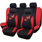Flying Banner Butterfly car seat Covers ful Set Fashion Universal Lady Woman Female Rear Bench Split Colorized (Full Set, Red)