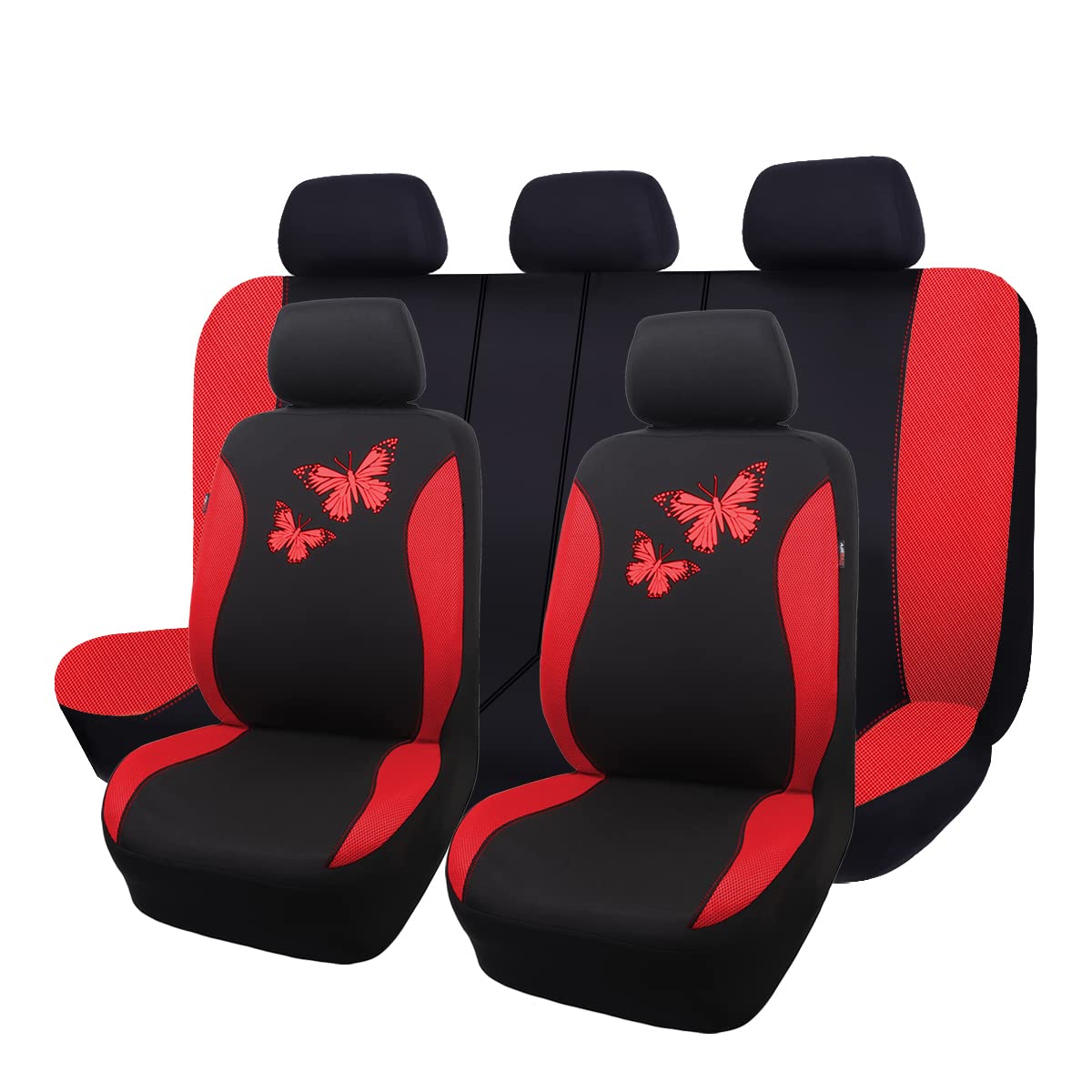 Photo 1 of Flying Banner Butterfly car seat Covers ful Set Fashion Universal Lady Woman Female Rear Bench Split Colorized (Full Set, Red)