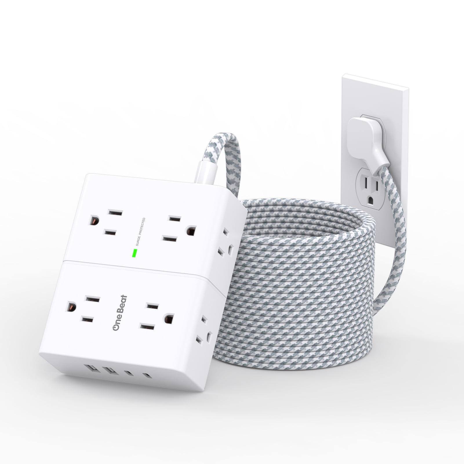 25Ft Extension Cord with Multiple Outlets, Flat Plug Power Strip Surge Protector 25 Ft Long Cord, 8 Outlet 4 USB Ports (2 USB C), Multi Outlet Wall Plug for Office, College, Dorm Room Essentials Image