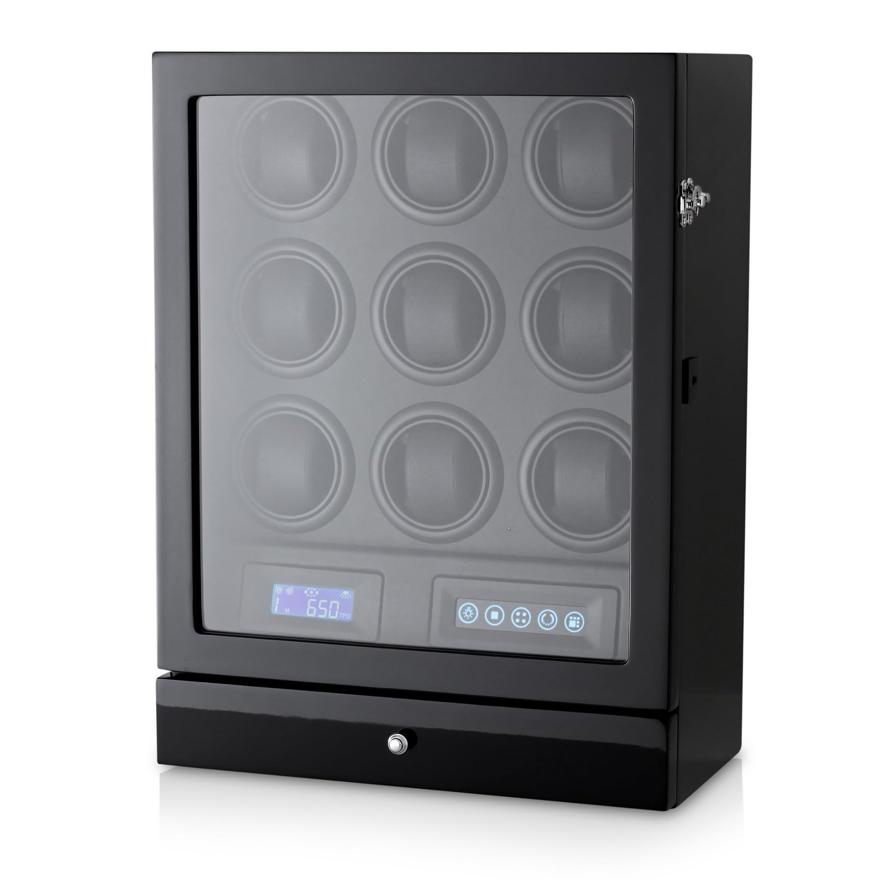 9 Watch Winder with LED Backlight, Remote Control, LCD Display and 2 Watches Storage Compartment