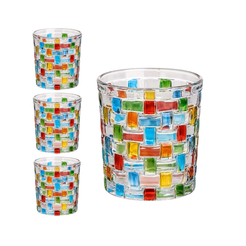 RYHMHA Whiskey Glass, 280ml, Set of 4, for Drinking Scotch Bourbon Whiskey Cocktail Cognac Tequila Rum, Gift for Men and Women (Color Hand Painting)