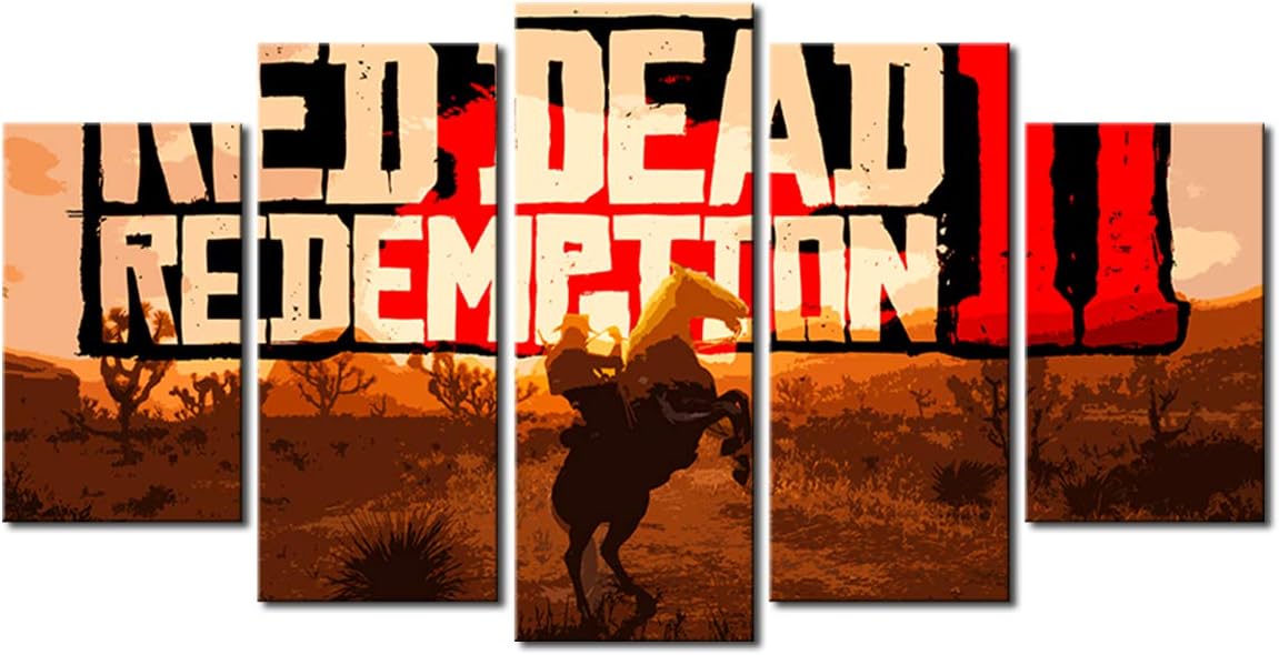 Yansang Wall Art Decor Poster Painting On Canvas Print Pictures 5 Pieces Red Dead Redemption 2 Picture for Home Decoration Living Room Artwork (No Framed,22in x40in)