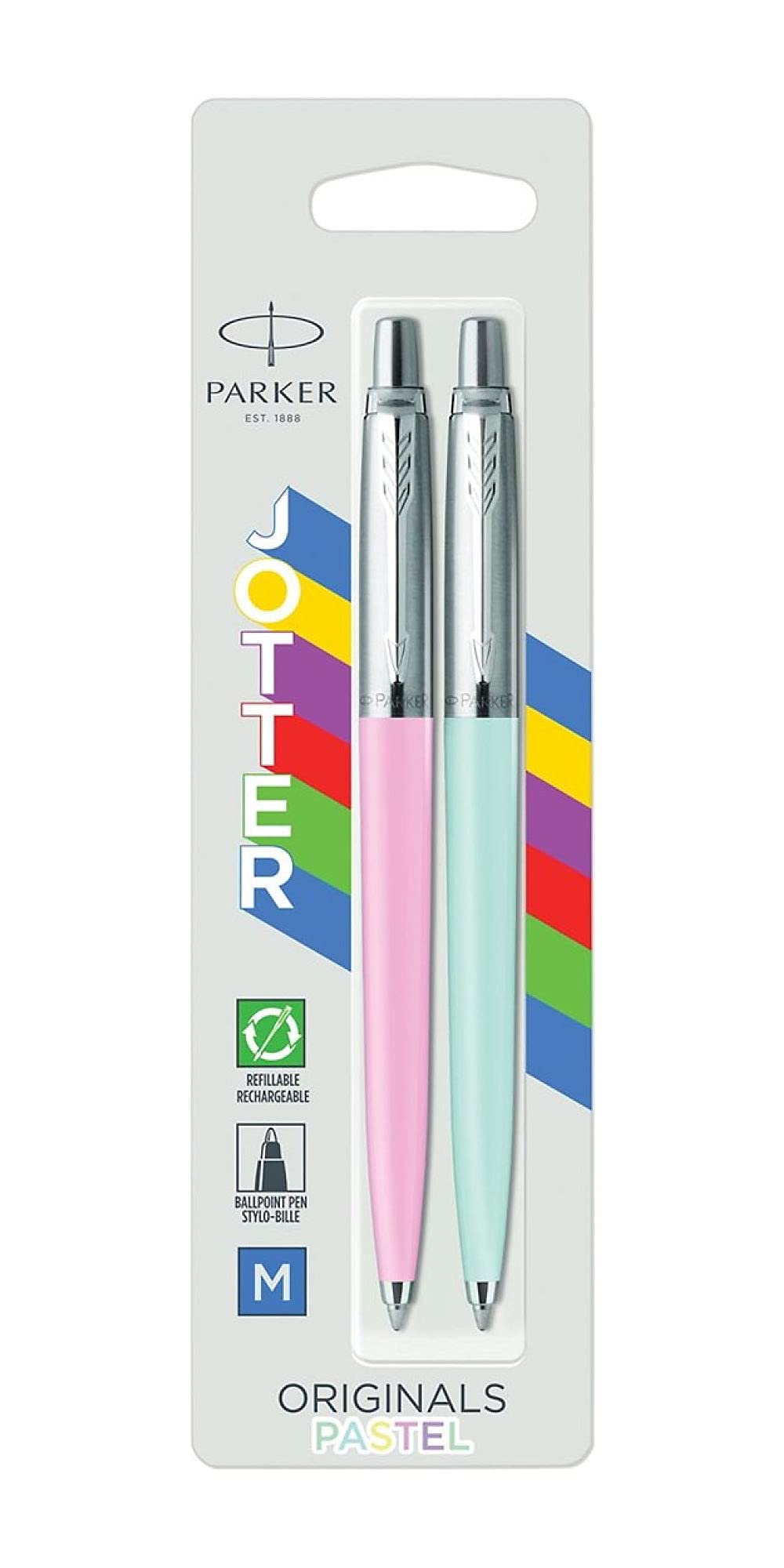 Parker Jotter Originals Ballpoint Pen Pastel Collection | Pink & Blue 50s Finishes | Medium Point | Blue Ink | 2 Count