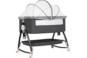 AFGBF Baby Bassinet Bedside Sleeper, Bedside Bassinet for Baby, 3 in 1 Bedside Crib with Adjustable 6 Height, Portable Bassinet for Newborn/Infant, Baby Bassinet with Wheels/Storage Basket/Mosquito Net