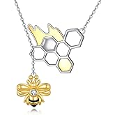 AXOMY Bee Necklace 925 Sterling Silver Bee Y Necklace Honeycomb Bumble Pendant Jewelry for Women