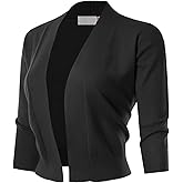 MAYSIX APPAREL 3/4 Sleeve Solid Open Bolero Cropped Cardigan for Women (S-3XL)