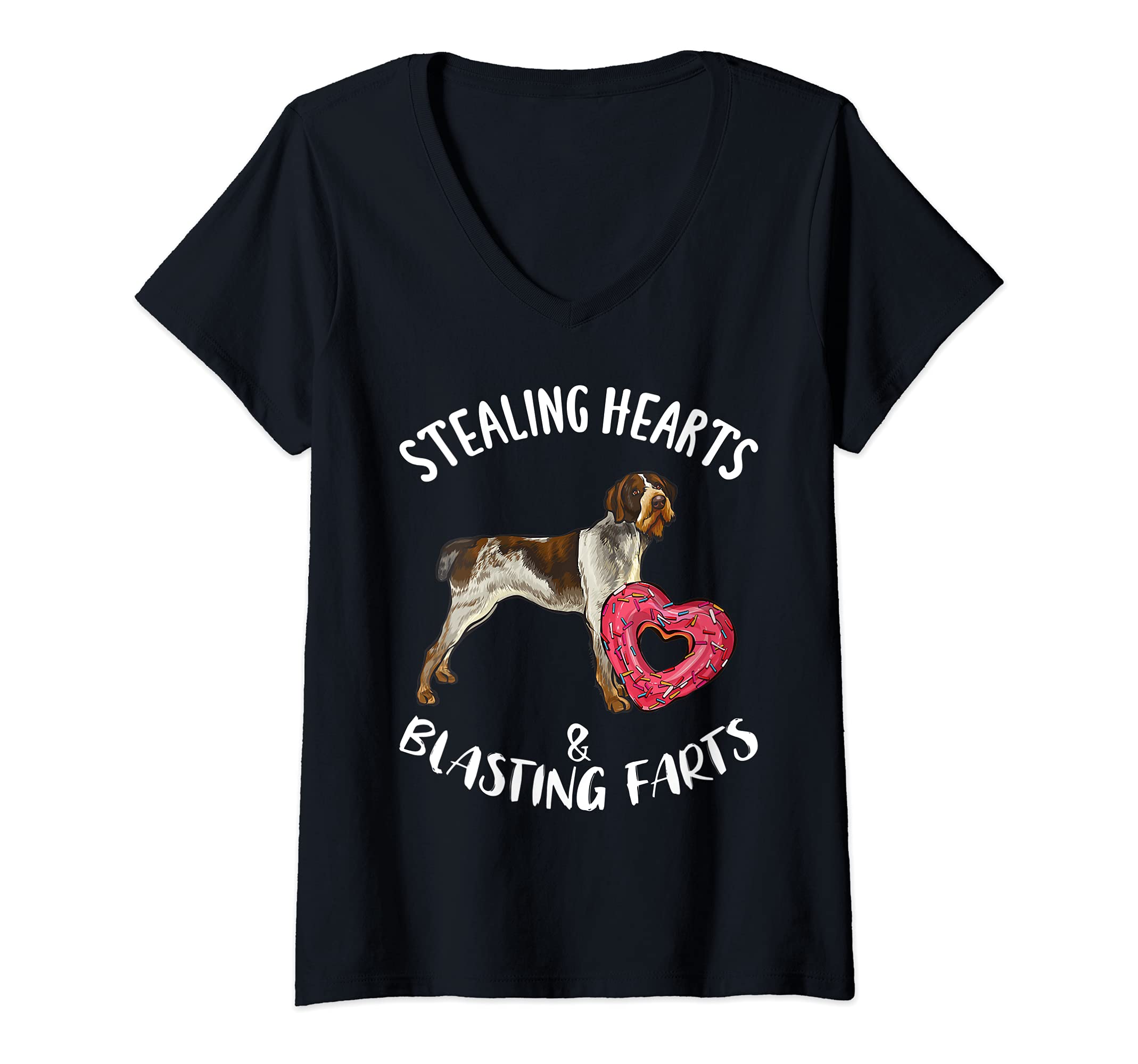 Womens Stealing Hearts Blasting Farts German Wirehaired Pointer Dog V-Neck T-Shirt