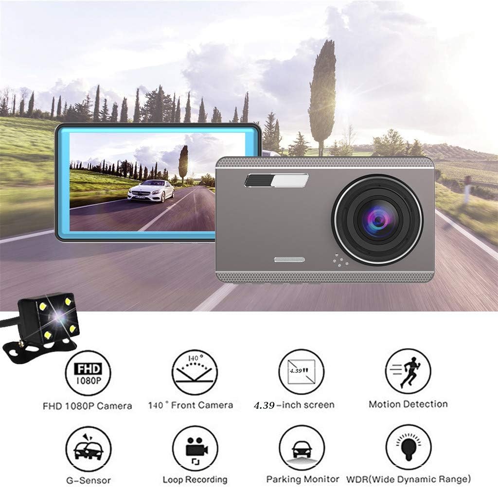 Kuerqi Full HD 1080P 4.39'' Display Dual Lens Vehicle Car DVR Video Camera Recorder Dashboard Dash 140&deg; Degree Cam G-sensor Touchscreen With Rear camera