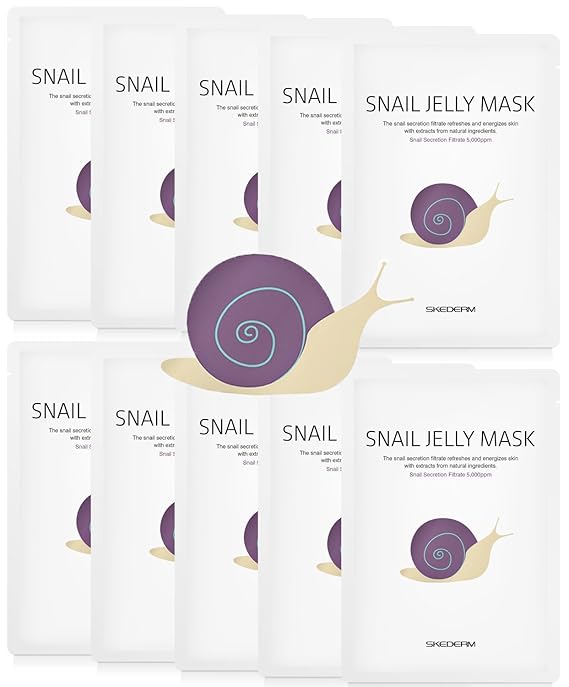 SKEDERM Snail Jelly Face Mask Sheet with Snail Secretion Filtrate 5,000ppm for Deep Moisturizing, Pack of 10 best sheet masks