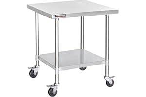 DuraSteel Food Prep Stainless Steel Table - 30 x 30 Inch Metal Table Cart - Commercial Workbench with Caster Wheel - NSF Certified - For Restaurant, Warehouse, Home, Kitchen, Garage