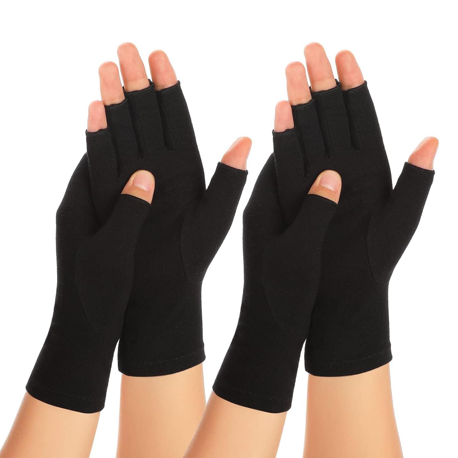 SUPERFA 2 Pairs Compression Gloves for Women and Men, Bamboo Arthritis Fingerless Gloves for Pain Relief