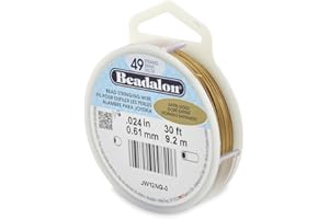 Beadalon 49 Strand Stainless Steel Bead Stringing Wire, .024 in / 0.61 mm, Satin Gold, 30 ft / 9.2 m