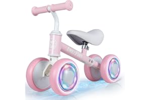 LOL-FUN Baby Balance Bike for 1 Year Old Boys Girls Toy Birthday Gift, Colorful Lighting Balance Bike for Toddlers 12 18 Months with 4 LED Wheels & Adjustable Seat