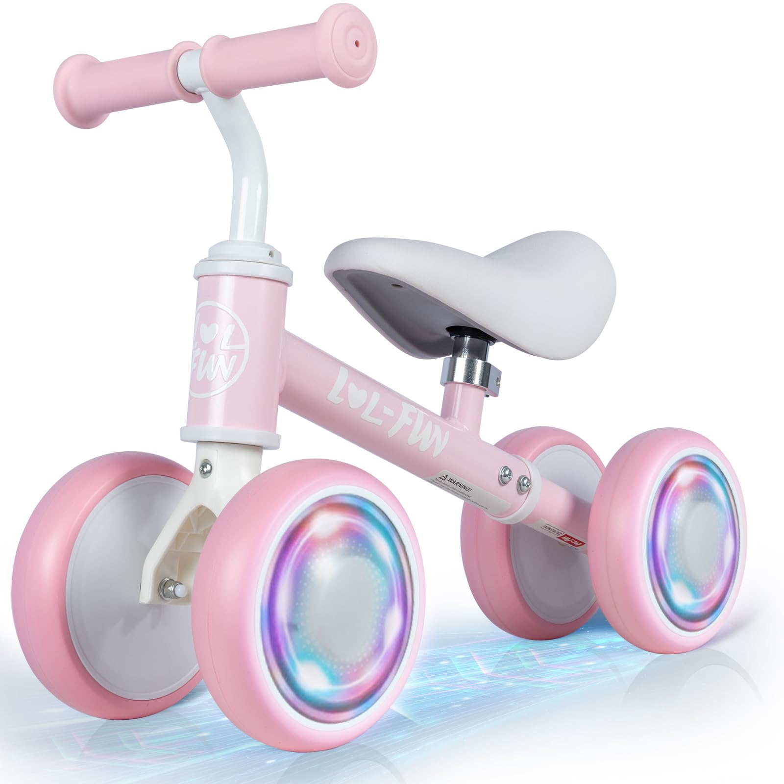LOL-FUN Baby Balance Bike for 1 Year Old Boys Girls Toy Birthday Gift, Colorful Lighting Balance Bike for Toddlers 12 18 Months with 4 LED Wheels & Adjustable Seat