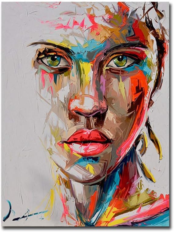 ASLKUYT Kunst Bunte Frau Gesicht abstrakte Leinwand Malerei Wandkunst