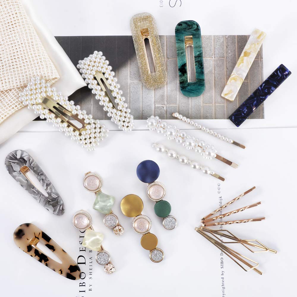 20 Pack Hair Accessories, Fashion Korean Pearl Hair Clips, Acrylic Resin Macaron Barrettes for Women : Beauty