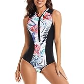 Yateen Womens Rash Guard Zip Front Sleeveless One Piece Swimsuit