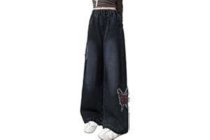 Happy Cherry Girl's Jeans Wide Leg Loose Fit Y2K Denim Pants Elastic Waist Baggy Jeans 5-12Years