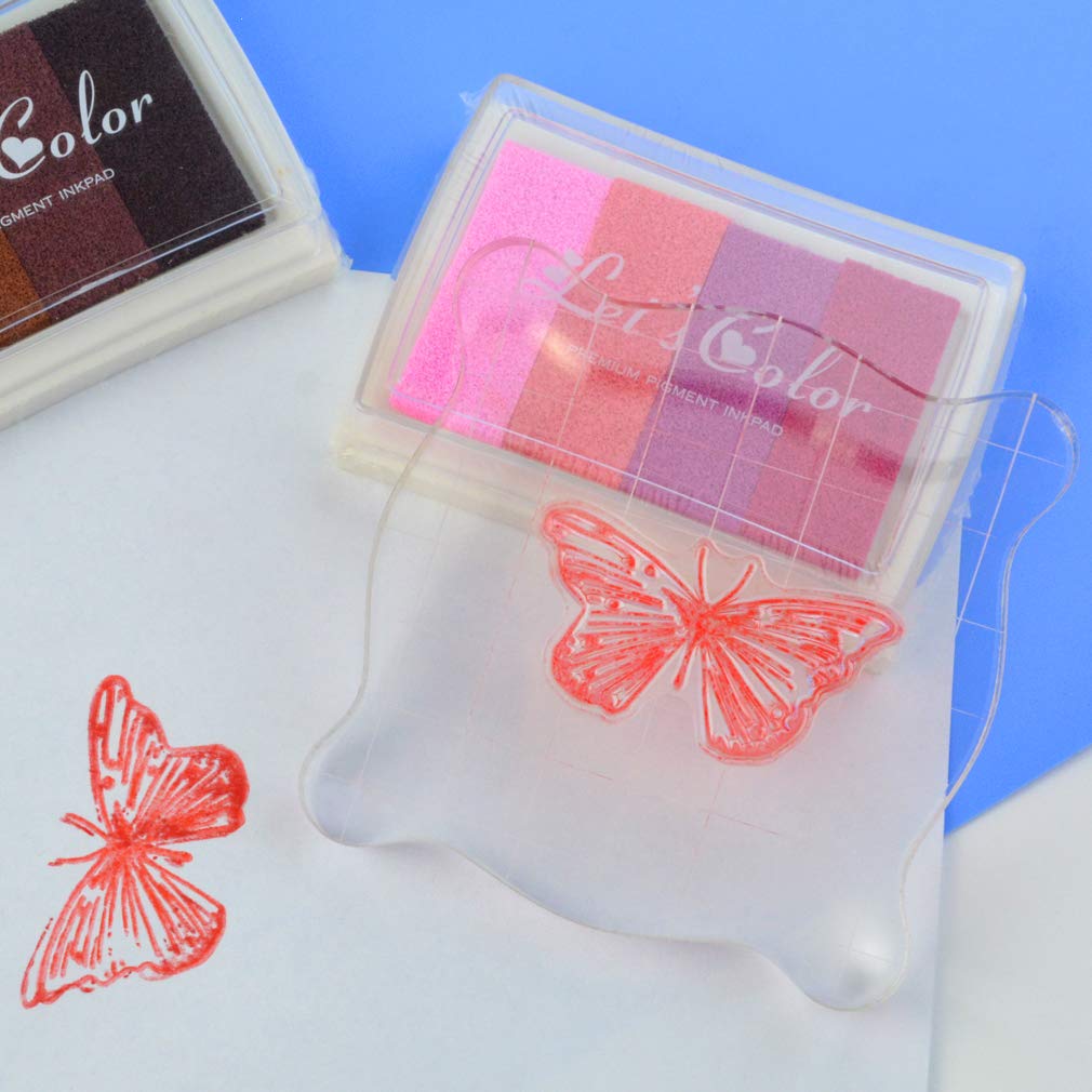 Yolyoo Acrylic Stamp Blocks with Grid Lines Clear Stamping Blocks Set and 1 Sheet Clear Silicone Seal Stamps for for Scrapbooking Crafts Making