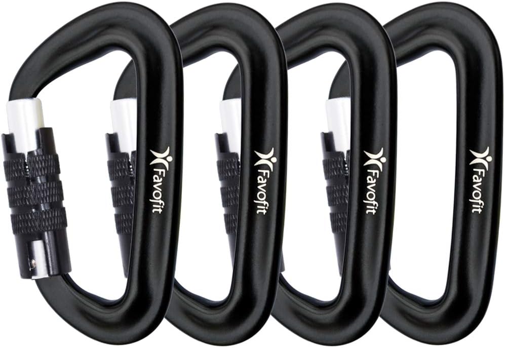Favofit Auto Locking Carabiner Clips, 4 Pack, 12KN (2697 lbs) Heavy Duty Caribeaners for Camping, Hiking, Outdoor & Gym etc, Twistlock Carabiners for Dog Leash & Harness, Black : Sports & Outdoors