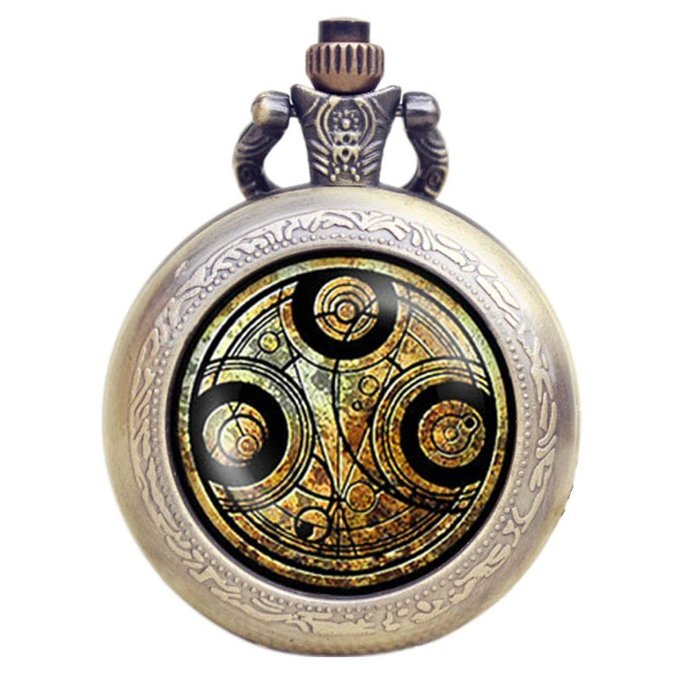 Designer Inspirations Boutique ® DR WHO Brown Gallifrey Timelord Seal Bronze Effect Retro/Vintage Case Full Hunter Mens/Boys Quartz Pocket Watch Necklace - On 32" Inch / 80cm Chain