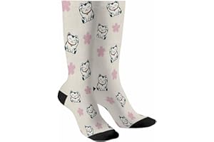 Womens Socks, Lucky Cat Cherry Blossom Crew Socks Casual Soft Breathable Athletic Sock, Cozy Ankle Sock for Women