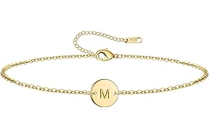 Ovian Initial Charm Bracelet for Women 18K Gold Plated stainless steel Coin Disc Engraved Letter Bracelet Personalized Monogram Name Bracelet