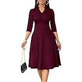 AOMONI Church Dresses for Women 3/4 Sleeve Fit and Flare Church Dress Knee Length Midi Dresses