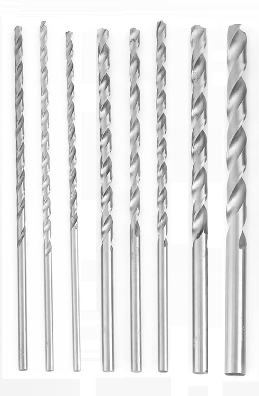 8PCS 200 mm Extra Long High-speed Steel HSS Twist Drill Bit Kit ，Diameter 2-10mm High hardness Spiral Drill Bit for Wood Plastic and Aluminum