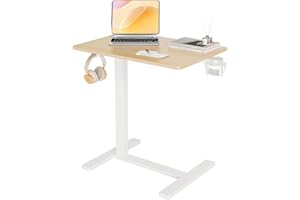 Claiks Height-Adjustable Overbed Table with Wheels, Portable Rolling Laptop Desk, Mobile Standing Desk for Home & Hospital Use, Nature 25.5 inch