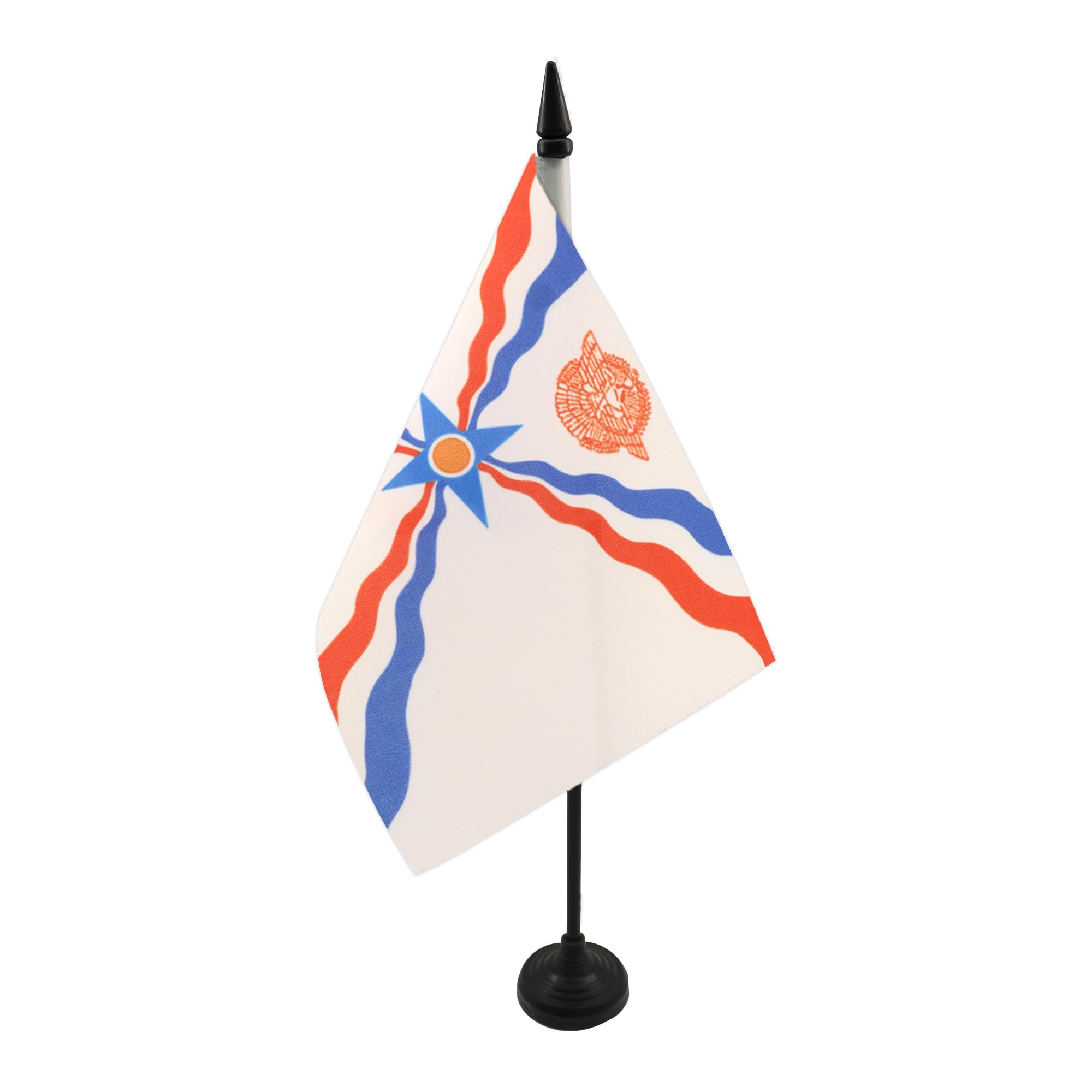 AZ FLAG Assyria New Table Flag 5'' x 8'' - Assyrian Office Decoration 100% Polyester 21 x 14 cm - Mini Desk Flag with Pole and Black Plastic Base