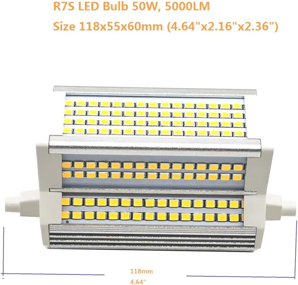 R7S LED Bulb 50W Light Dimmable 6000k Cool White Double Ended J118 J Type 118mm 4.64" LED Floodlight 5000LM Equivalent 500W Halogen Floor Standing Lamp 200 Degree Indoor and Outdoor (6000k) - Image 5