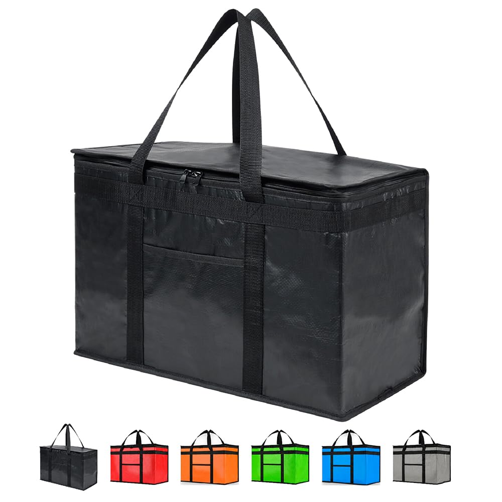 NZ home Insulated Food Delivery Bag (2XL PRO) Thermal Bag, Cooler Bag for Grocery Shopping, Hot & Frozen Food Takeaway, Reusable, Foldable & Heavy Duty (Black)