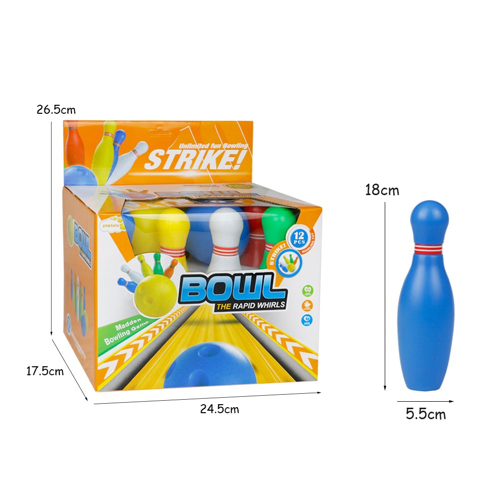 12 Pcs Skittles Bowling Set Toy Outdoor Indoor Bowling Pins Game with 2 Balls for Kids over 3 Years Old (Medium)
