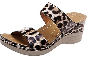 Eduavar Orthopedic Sandals for Women, Women Walking Slippers with Arch Support Leopard Anti-Slip Comfortable Sandals