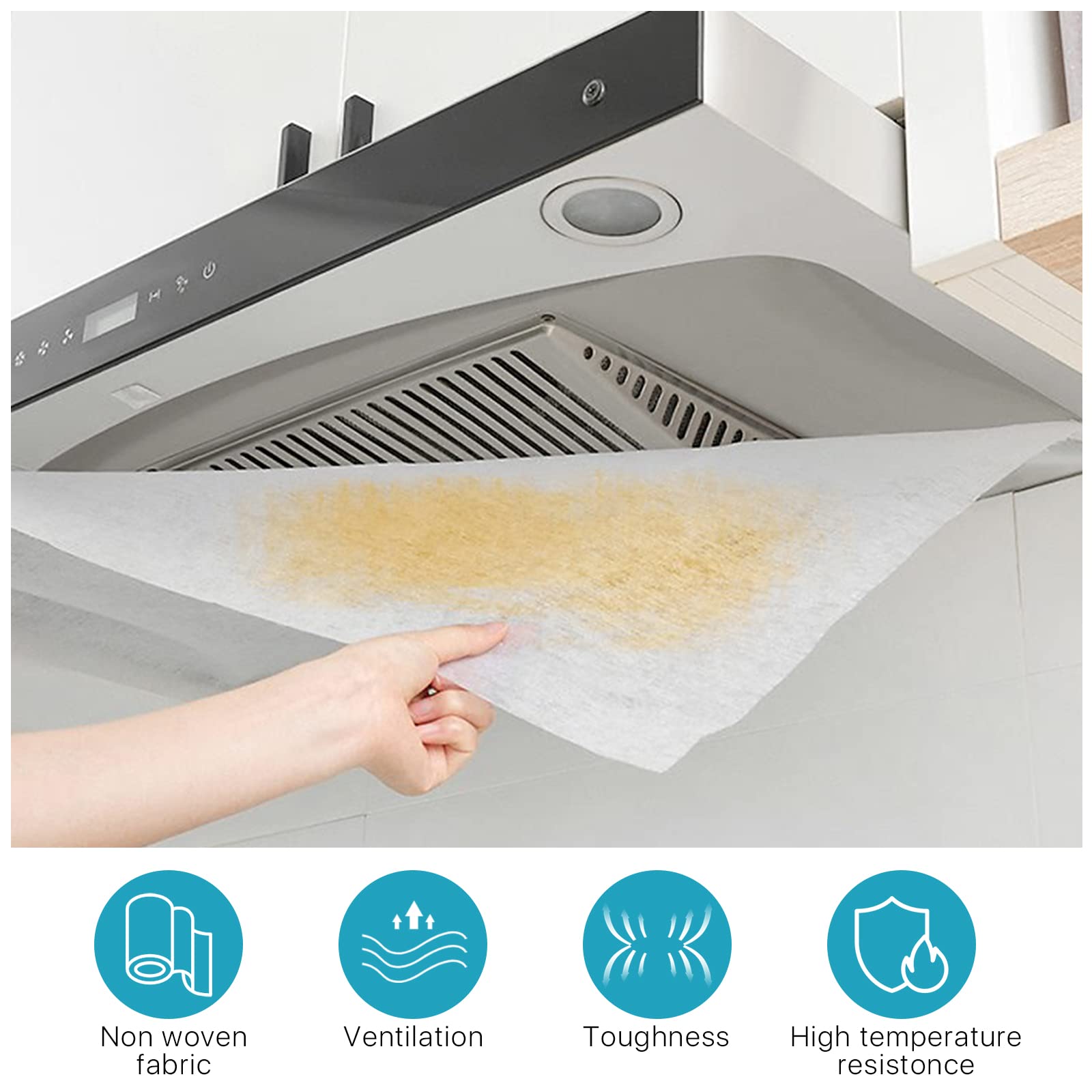2 Rolls Range Hood Filters, Nonwoven Fabric Range Hood replacement filter with Magnetic block and Oil Proof Sticker, Anti Oil Filter Membrane for Kitchen（10m, White)