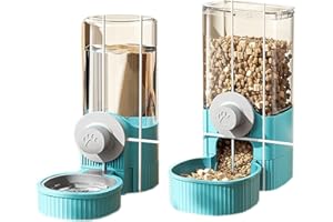 MLTAO Cage Hanging Bowl Refillable Food Bowls Pet Dog Cat Bowls Kennel Crate Double Bowls for Food and Water with Automatic Water Food Dispense Feeder for Puppy Cat Rabbit (A Set of Food and Water- Blue)