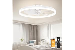 VOLISUN Low Profile Ceiling Fans with Light and Remote,23.6in Modern Bladeless Ceiling Fan with Lights,3000K-6500K Dimmable Flush Mount LED Fan Light,White Fandelier Ceiling Fans for Bedroom
