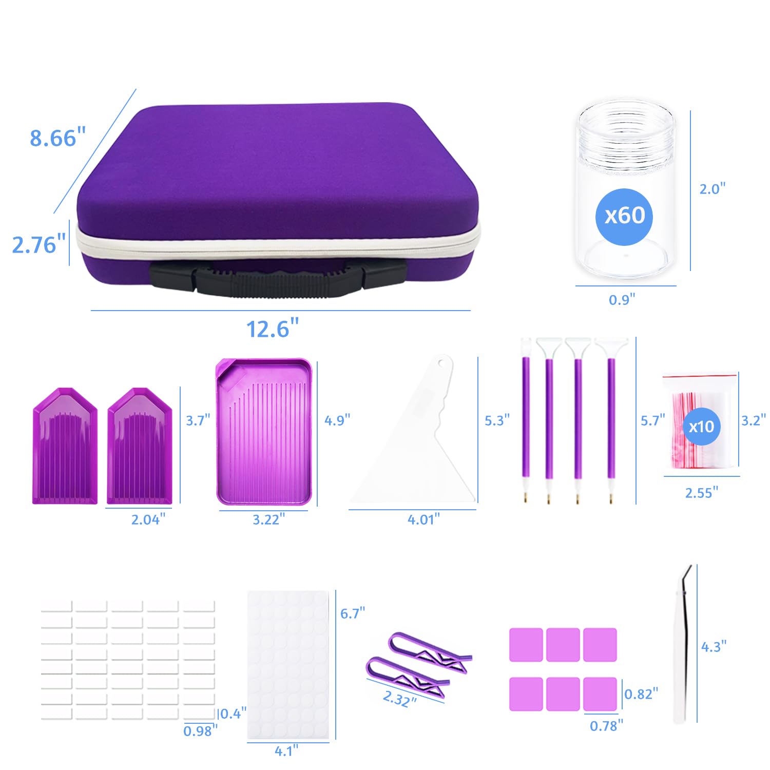 Diamond Painting Storage Containers, 60 Slots Diamond Painting Accessories and Tools for Diamond Art Organizer Case(Purple)