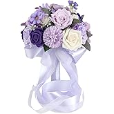S_SSOY Wedding Bouquet Bride,Bride Bridal Bouquet Bridesmaid Artificial Flowers for Ceremony Anniversary Party Bridal Shower Decoration Wedding Bouquets (Lilac Purple)