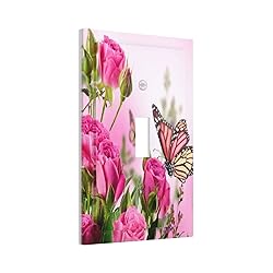 Pink Flower Butterfly 1 Gang Light Switch Plate