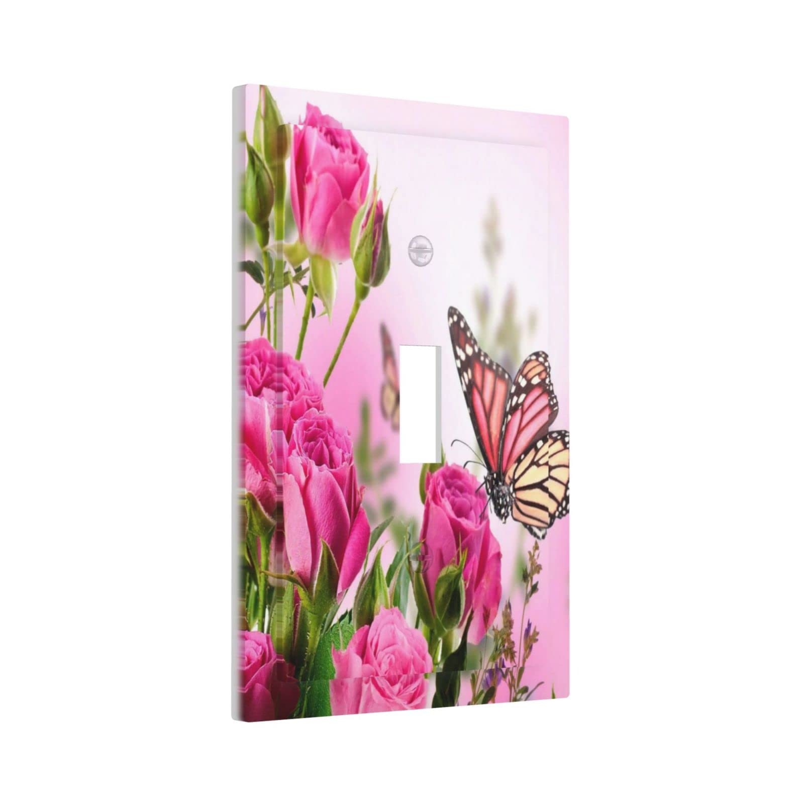 Pink Flower Butterfly 1 Gang Light Switch Plate