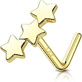Agrewd 14k Solid Gold Nose Stud 20G 1.5MM(each star) Nose Rings L Shape Real Gold Nose Piercing Jewelry