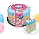 PartyPuffs Jumbo Cotton Candy Cake 13oz &ndash; Slices Like Real Cake &ndash; Strawberry Apple Blue Raspberry Lemon &ndash; Crunchy Candy Topping &ndash; Ready to Serve Gluten-Free Party Dessert