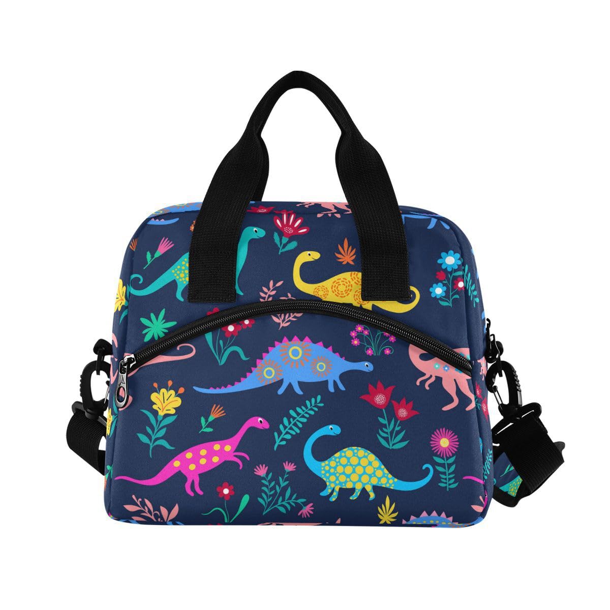 ALAZA Lunch Bags for Women Girls Boys, Dinosaurs Cute Kids Pattern Insulated Lunch Box with Shoulder Straps and Handle, Crossbody Tote Lunch Bag for School Office