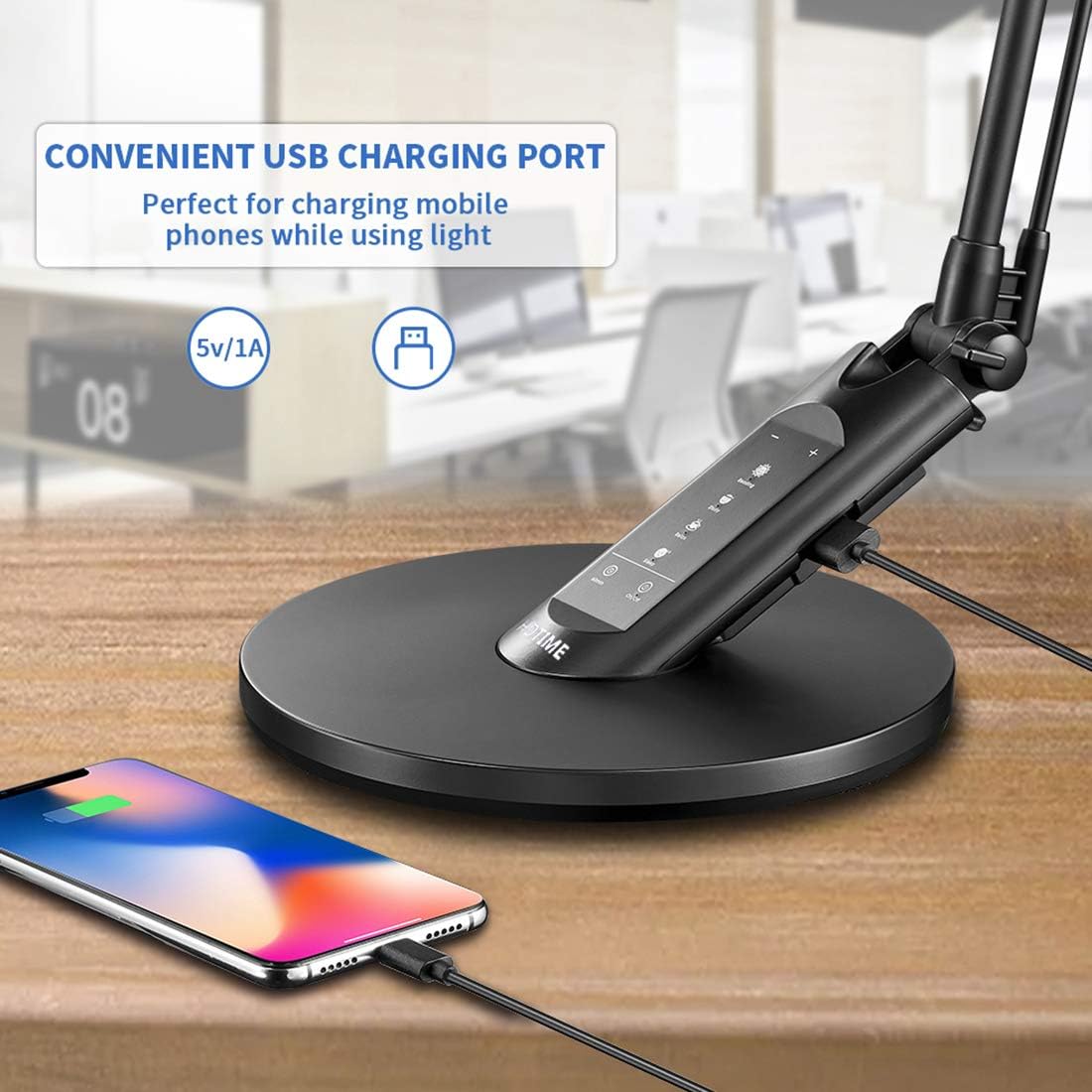 HDTIME Desk LED Lamp with USB Charging Port Touch-Sensitive Control with 1-Hour Timing Function,4 Lighting Modes with 7 Brightness Levels 36PCS LEDs(Black): Home Improvement