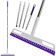 Magic Broom Multifunction Silicone Floor Squeegee, Air Broom for Floor with 56" Long Handle, 4-in-1 Rubber Sweeper for Dirt, Liquids, Pet Hair, Tile Hardwood Floors, Carpet, Living Room (Purple)